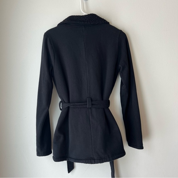 ROXY Black Belted Peacoat Jacket Sherpa Lined Winter Coat medium Cozy Surf Style - Picture 6 of 6
